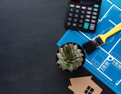 a succulent and calculator on a desk.