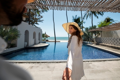 A woman at her vacation home.