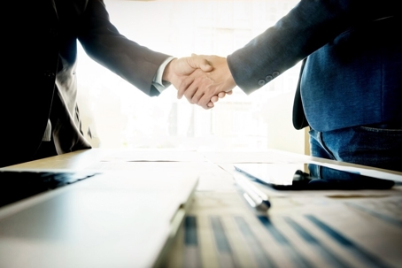 Two people shaking hands.